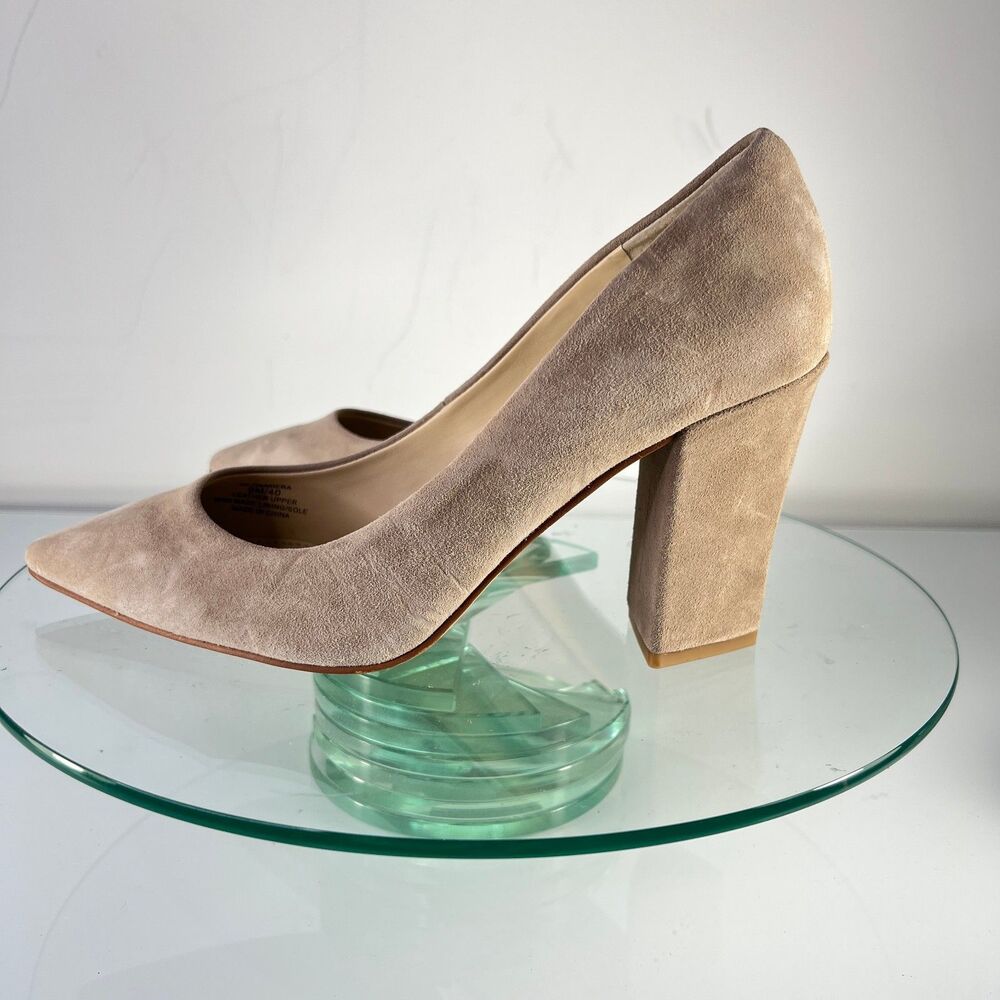 Vince Camuto Candera Pumps Beige Suede Leather Pointed Toe Heels - Picture 4 of 8